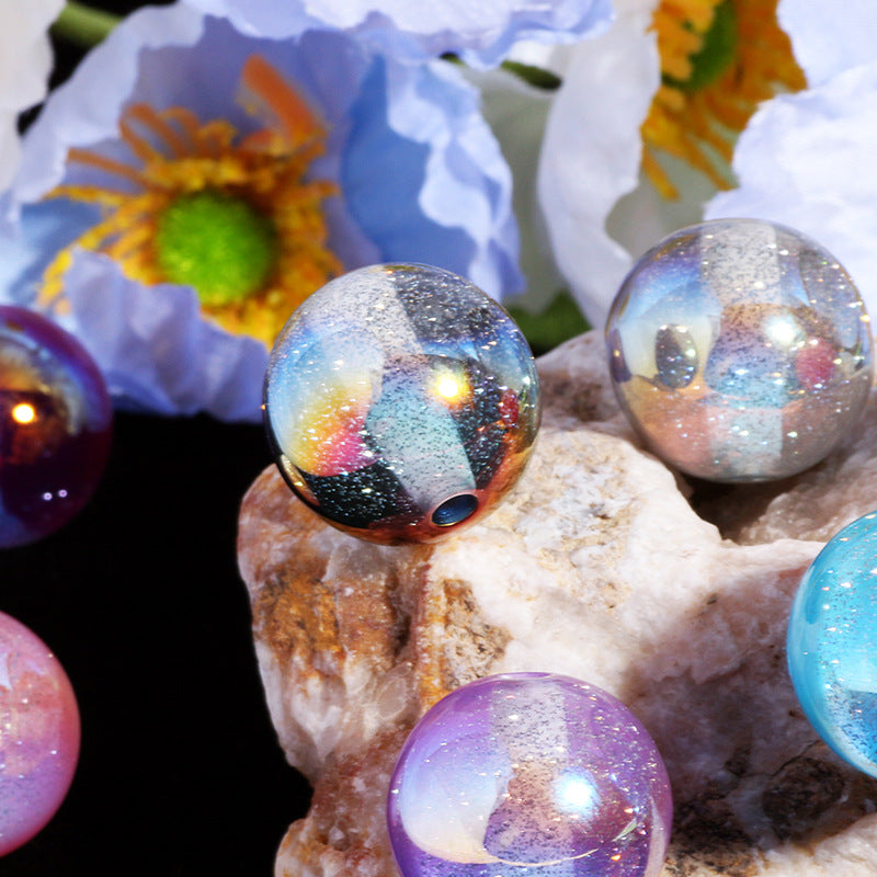 Wholesale 10pcs Fine glitter cat's eye starry sky starry diamond ball straight hole beads